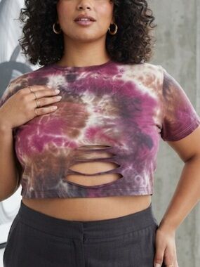 Tie-Dye Cutout Crop Top-XXL